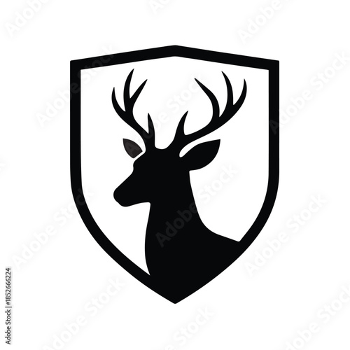 Shield-framed deer silhouette ideal for strong protective brand messages.