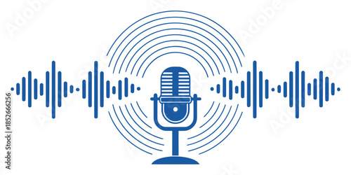 Microphone sound wave podcast audio vector set illustration black and white minimal design isolated icon