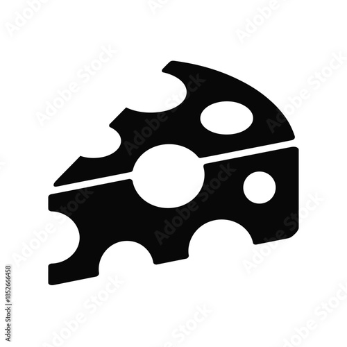 A stylized black silhouette of a wedge of Swiss cheese with holes.