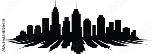 Silhouette Cityscape with Skyscrapers and Shadow Architecture Illustration
