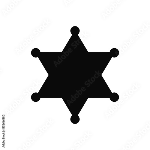 A simple black six-pointed star sheriff's badge is isolated on a white background.