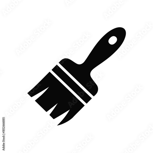 A black silhouette of a paintbrush is shown against a white background.