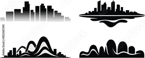 Silhouettes of various urban cityscapes with different landscape vector illustration