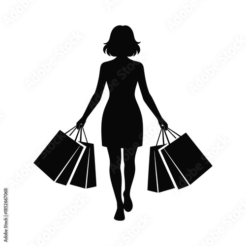 Silhouette of a woman carrying shopping bags, representing retail therapy and consumerism.