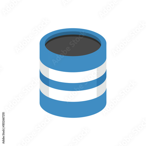 A simple blue and white cylindrical database icon rests against a white background.