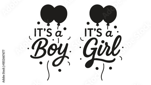 Celebration announcement for gender reveal party with 'It's a Boy' and 'It's a Girl' text