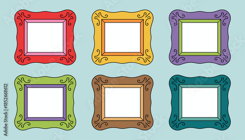 Colorful frames with white centers ornate red frame yellow frame