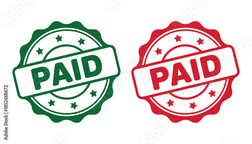 Green and red paid stamps with stars seal in white background