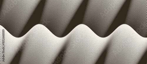 Abstract black and white wave pattern with diagonal lines forming rhythmic optical illusion. Perfect for modern design, minimal art, and visual perception themes.
