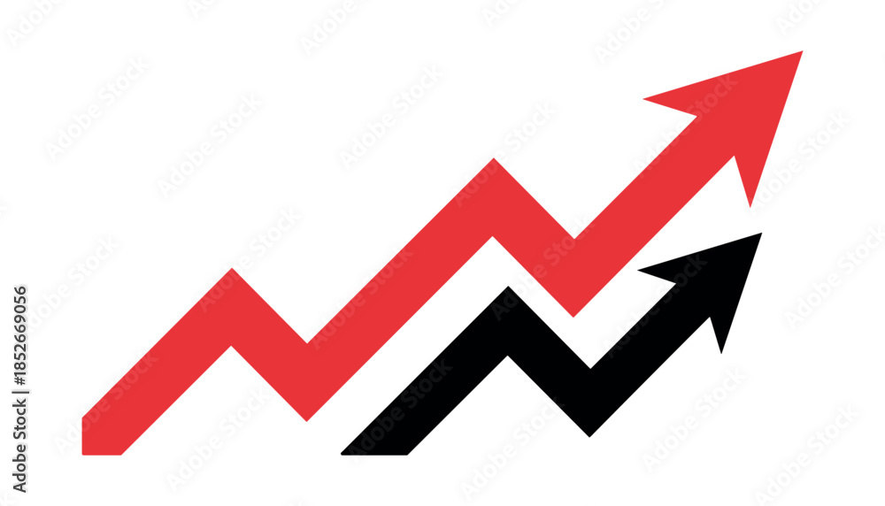 Αυτοκόλλητο Red and black arrows pointing upwards in a zigzag pattern red arrow upward trend