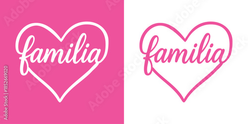 Dibujo sencillo de corazón con líneas con palabra en español familia 