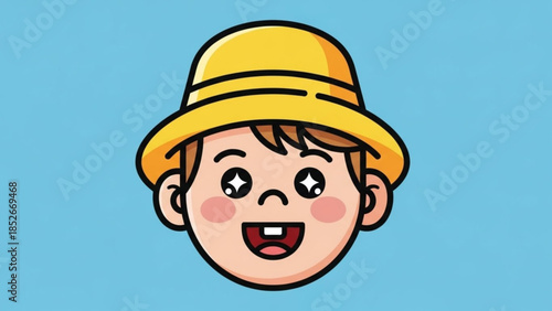 Cute cartoon boy with a yellow hat and missing front tooth happy expression vector illustration for childrens concepts