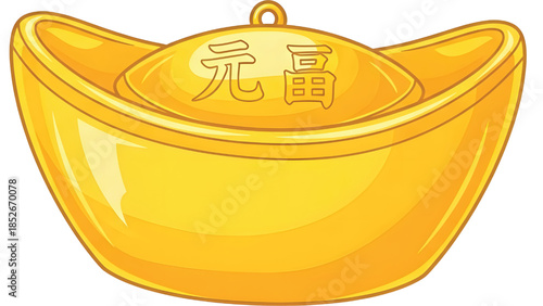 Yuanbao gold bullion vector ornament, bright gold color