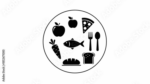 Healthy and unhealthy food icons in a circular design
