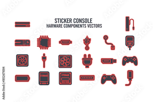 Gaming Console and Computer Hardware Component Sticker Icon Set