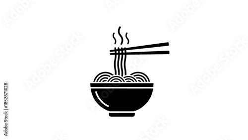 Steaming noodles in a bowl with chopsticks