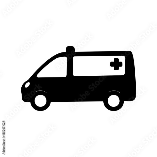 Black silhouette of an ambulance car for emergency situations on road
