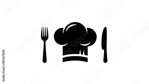 Minimalist chef hat with fork and knife on white background