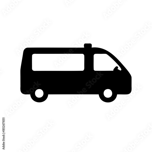 Silhouette of a black ambulance van icon on a white background