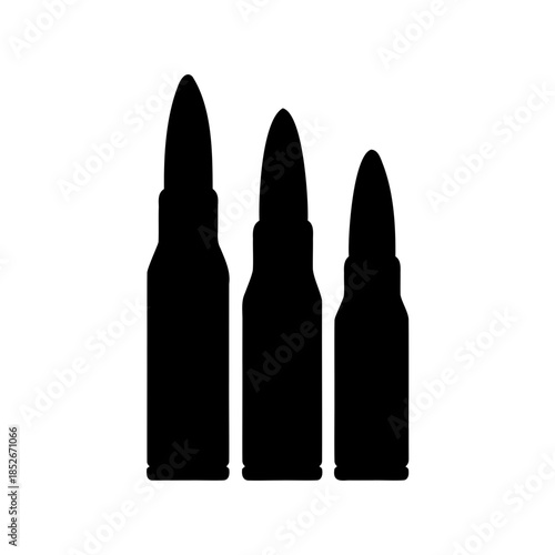 Three black silhouette bullets of varying sizes on a white background