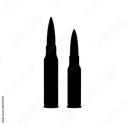Silhouette Illustration of Two Bullets of Different Sizes on White Background