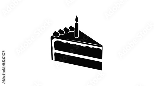 Slice of birthday cake with candle and frosting
