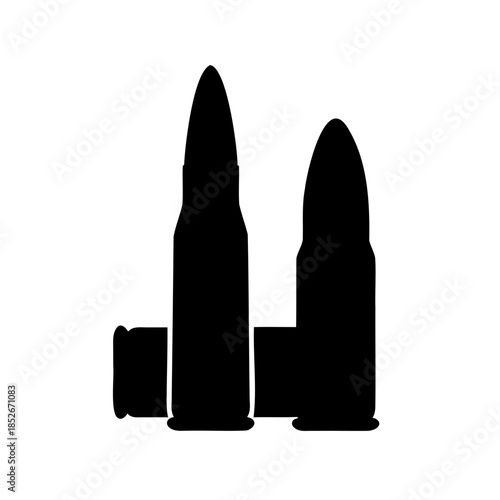 A silhouette of multiple rifle ammunition cartridges against a white background