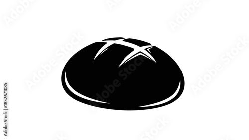 Minimalist black silhouette of a rustic sourdough bread loaf