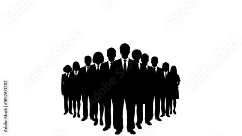 Silhouette of a large business team crowd standing together