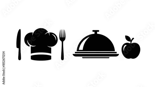 Chef hat and tableware set with apple for cooking concept