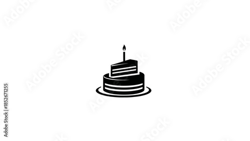 Minimalist black and white birthday cake with a lit candle
