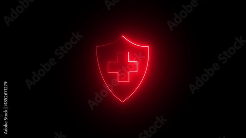 The glowing family icon in frame covering protect. Health insurance and medical welfare concept. Future healthcare planning on the black background 4k animation 