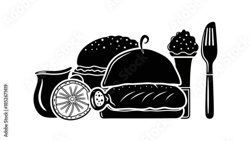 Delicious and varied fast food items set with cutlery