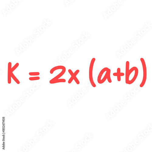 Cute handwritten perimeter formula icon, perfect for geometry lessons, worksheets, or illustrating clear, simple, and engaging math calculation designs.