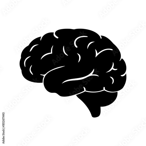 Black Silhouette Illustration of Human Brain Anatomy for Medical Purposes