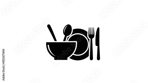 Minimalist Black Dinnerware Set Icon for Restaurant or Cafe