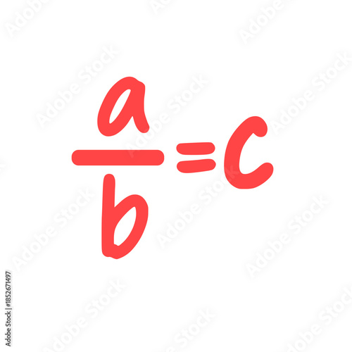 Cute handwritten fraction formula icon, great for arithmetic lessons, tutorials, or illustrating clear, simple, and playful division equation designs.
