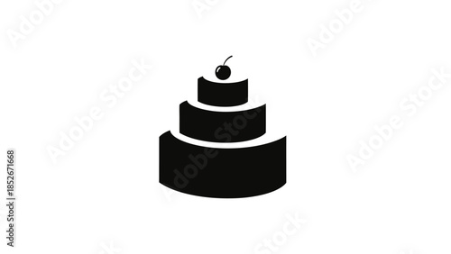 Minimalist black tiered cake with cherry on top
