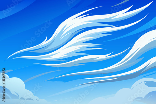 Cirrus Cloud Formation Streaking Across Blue Sky Background