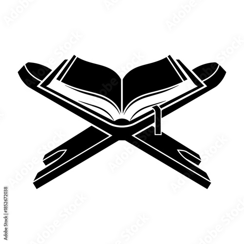 Silhouette of open holy book quran on wooden stand illustration.