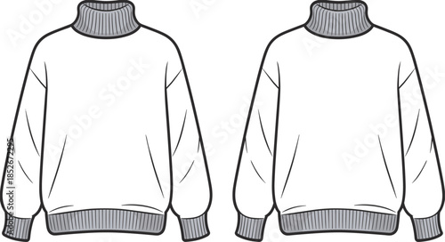 Front and Back View of a White Turtleneck Sweater Keywords: sweater, turtleneck, knitwear, clothing, apparel, fashion, white
