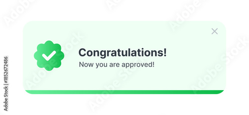 Approval Success Popup Notification UI. Verified Account Confirmation Message UI. Success Alert Modal Window Design