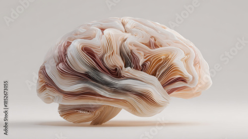 Abstract brain sculpture paper layer texture pastel color creative mind minimal background 3d render modern art soft curve form organic shape surreal design