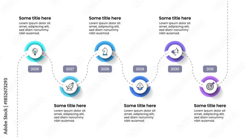 Naklejka premium Infographic template. Zigzag timeline with 6 circles
