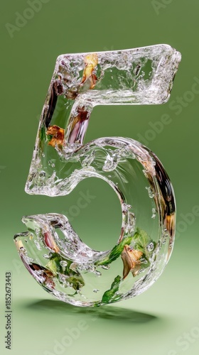 Floral number five: crystal-clear 3d numeral with embedded flowers