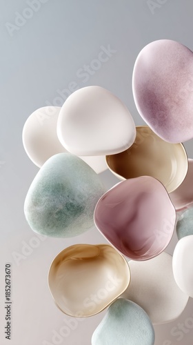 Abstract pastel stone shapes against neutral background