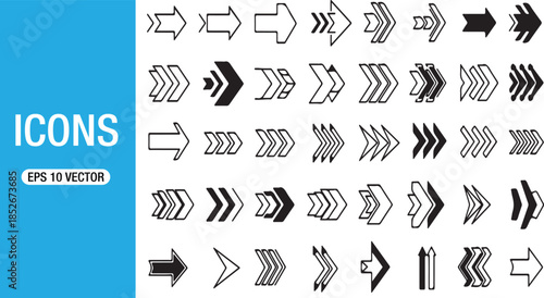 Mixed outline and solid black arrow set for creative diagrams and wayfinding design