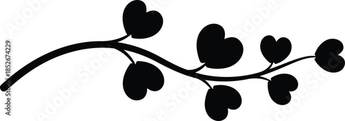 Minimalist black heart branch silhouette Vector