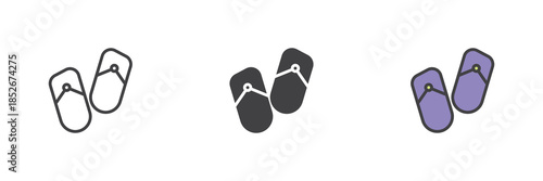 Flip flops line, solid and colorful different style icon set pack