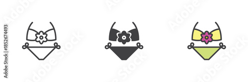 Bikini swimwear line, solid and colorful different style icon set pack